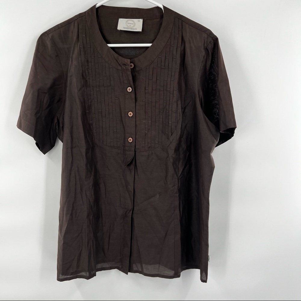 Marina Rinaldi voyage brown cotton blend blouse top short sleeve EU 19 (US 4)